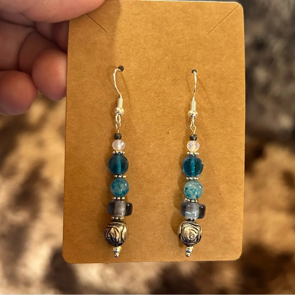 Handcrafted vintage bead dragon vein agate faceted hematite earrings
